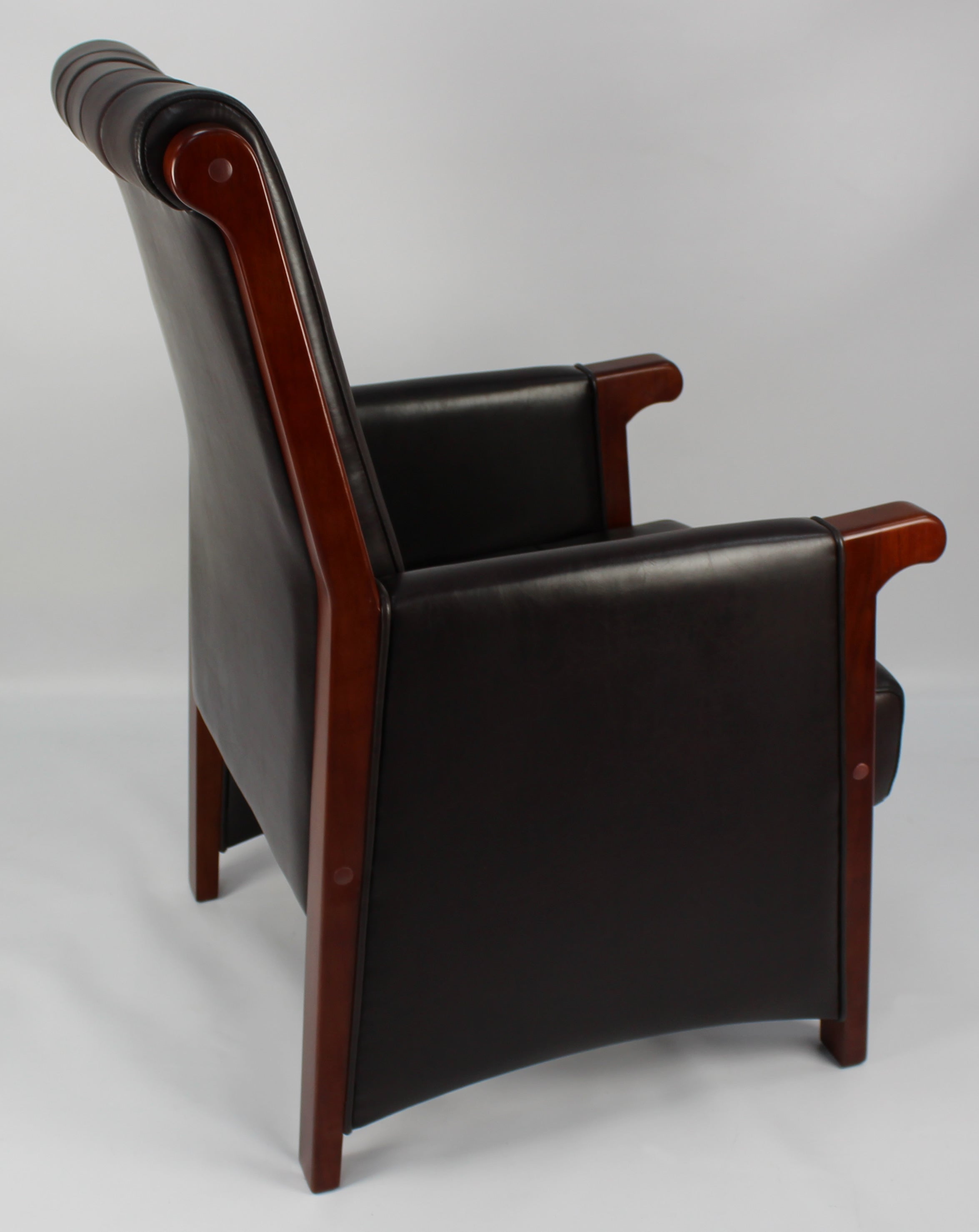Executive Brown Leather Meeting Chair with Wooden Frame - M004